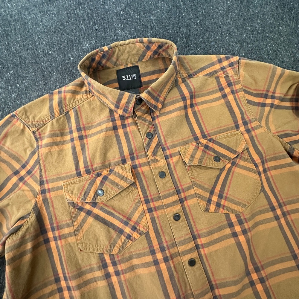5.11 Tactical Shirt Mens Large Brown Plaid Peak Long Sleeve Snap Button 72530
